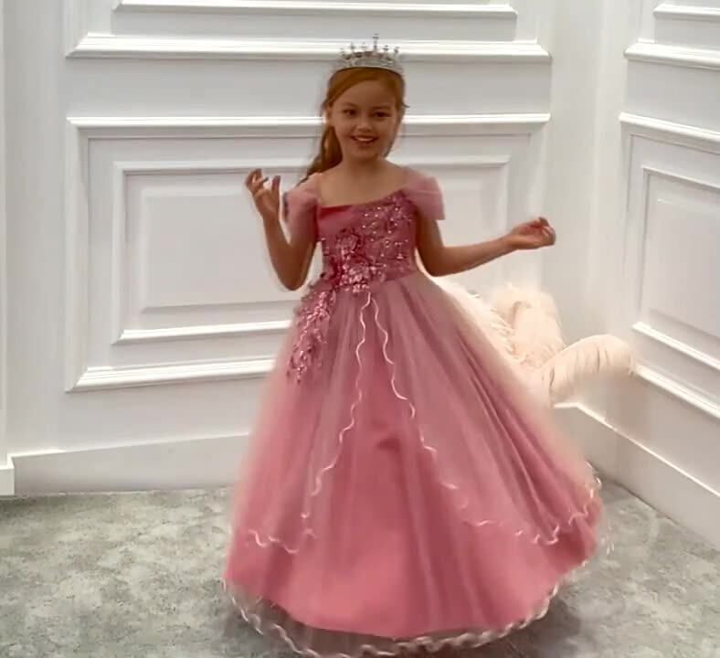 2022 New Sequin Embroidery Elegant Girls Dresses Children Long