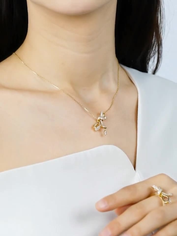 BAIHE Solid 18K White/Yellow/Rose Gold 0.50ct H/SI Natural Diamond Bowknot Necklace Women Fine Jewelry Making Collar de lazo BAIHE Solid 18K White/Yellow/Rose Gold 0.50ct H/SI Natural Diamond Bowknot Necklace Women Fine Jewelry Making Collar de lazo