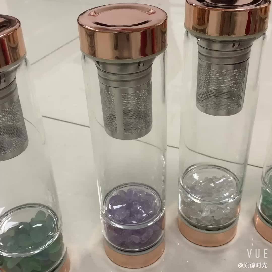 Rose Gold Crystal Elixir Infused Gem Water Bottle With Tea Infuser