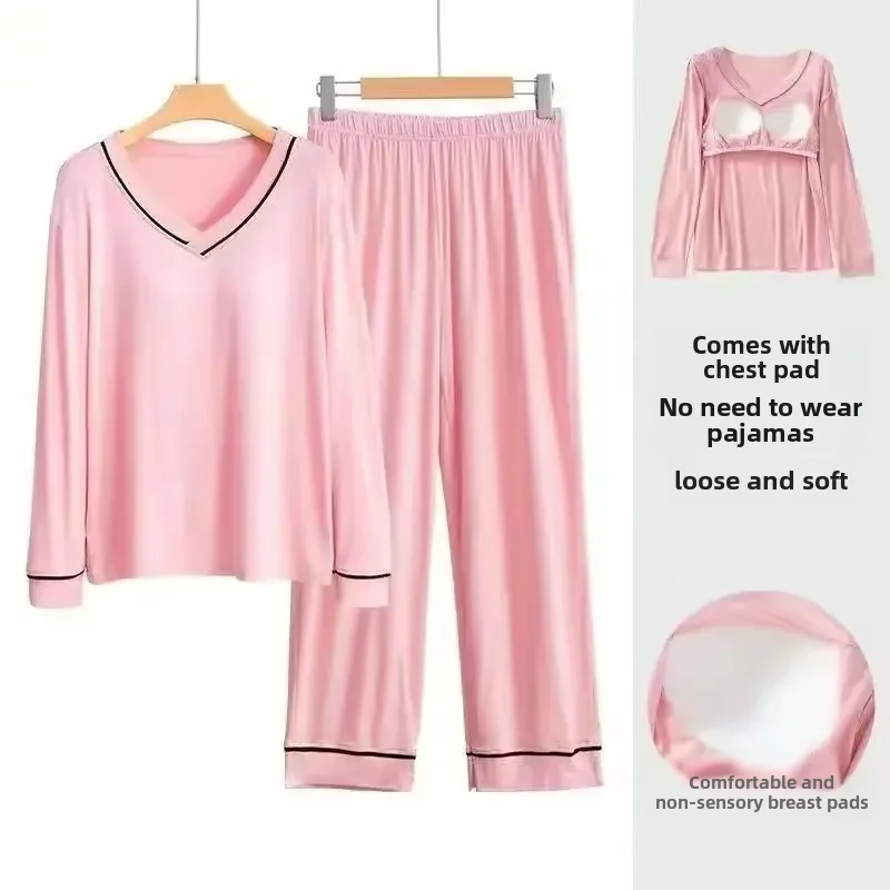 Women's thin Korean-style loose long-sleeved trousers with chest pad for spring and autumn