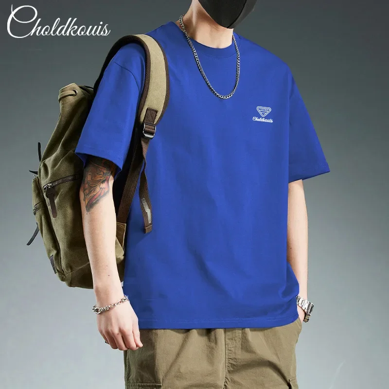 Short-sleeve T-shirt for men, new summer fashion brand, American retro, heavy trend, 7.5-inch sleeve, pure cotton clothing