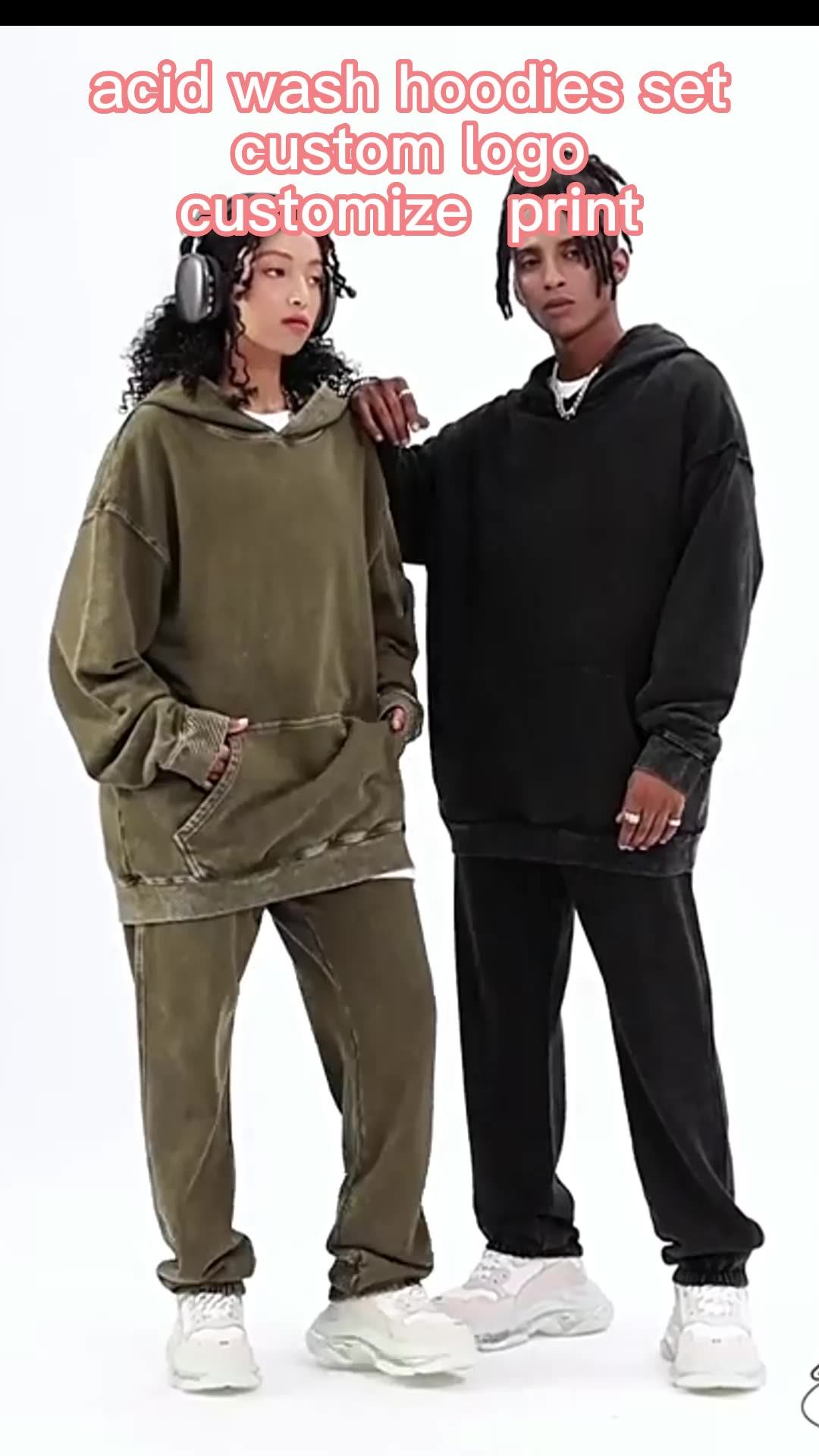 Custom Hoodies No Strings Washed Vintage Cotton Blank Acid Washed