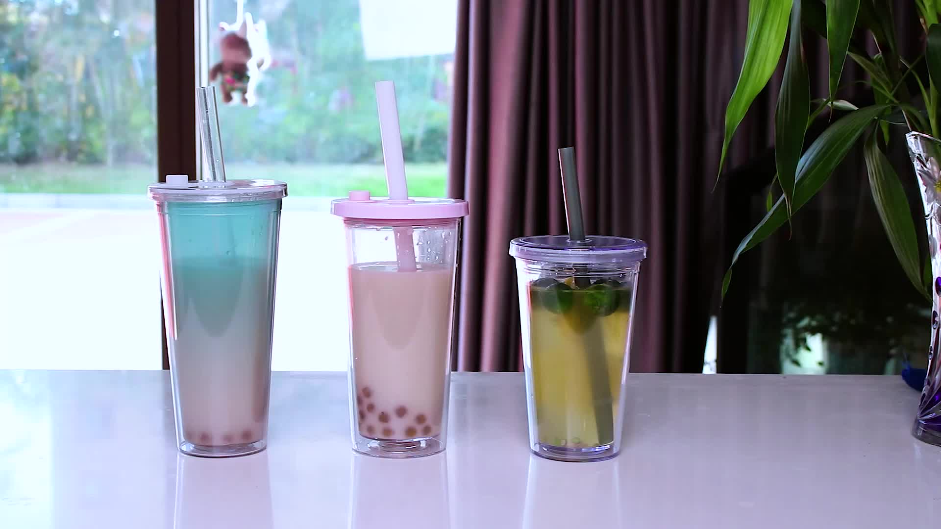 Custom Boba Cup,16oz 20oz 24oz Custom Color Double Wall Reusable