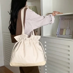 ins Korean style shoulder bag large capacity nylon cloth bag lazy style fashionable simple solid color drawstring women's shoulder bag