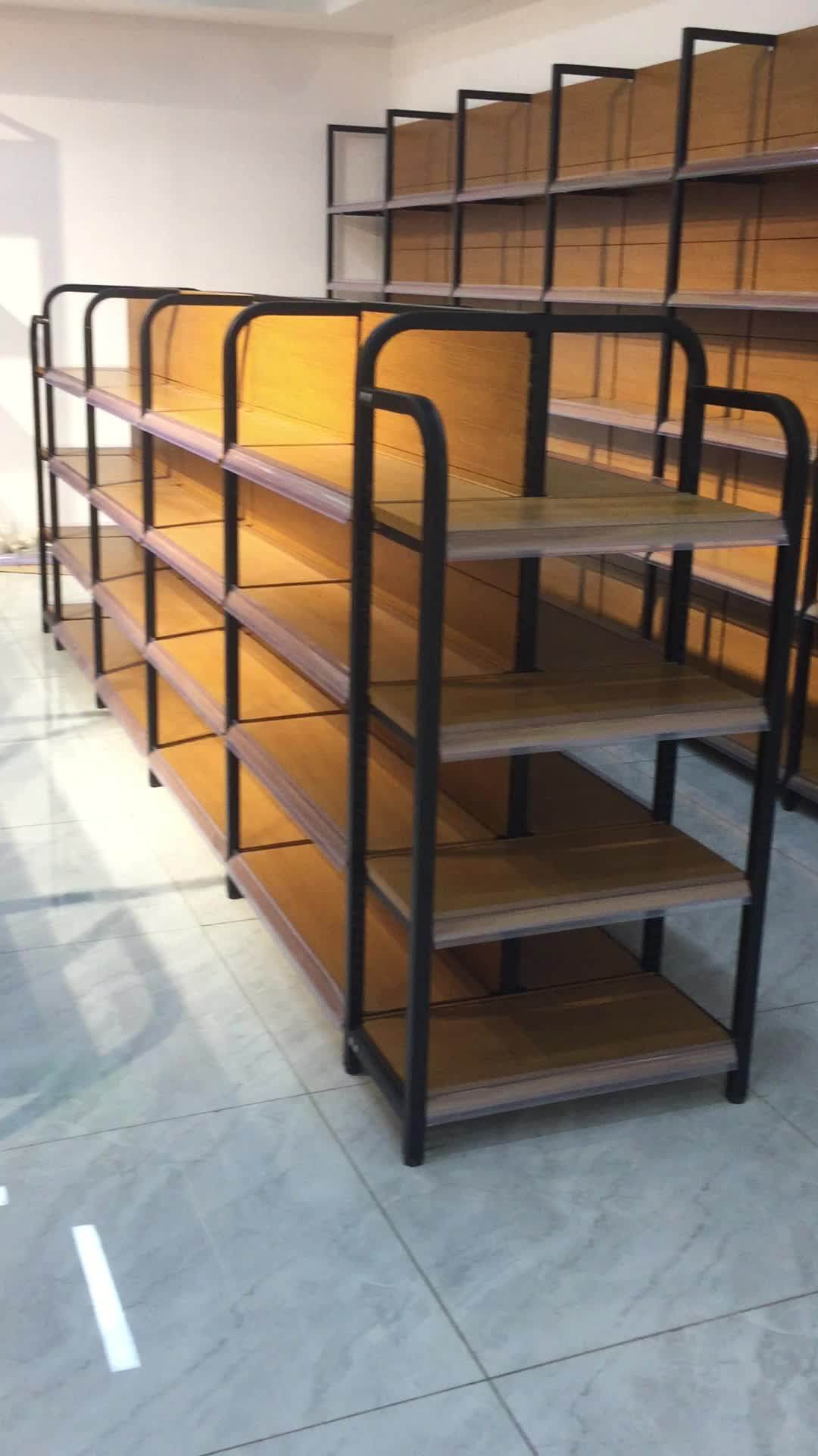 Supermarket Shelves Wood Metal Design Shelf Display Rack Stand For Shop