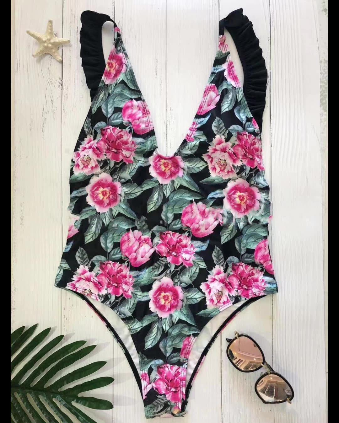 Sexy Backless Bikini Girl Swimwear Ruffle Swimsuit Rash Guard For Women ...