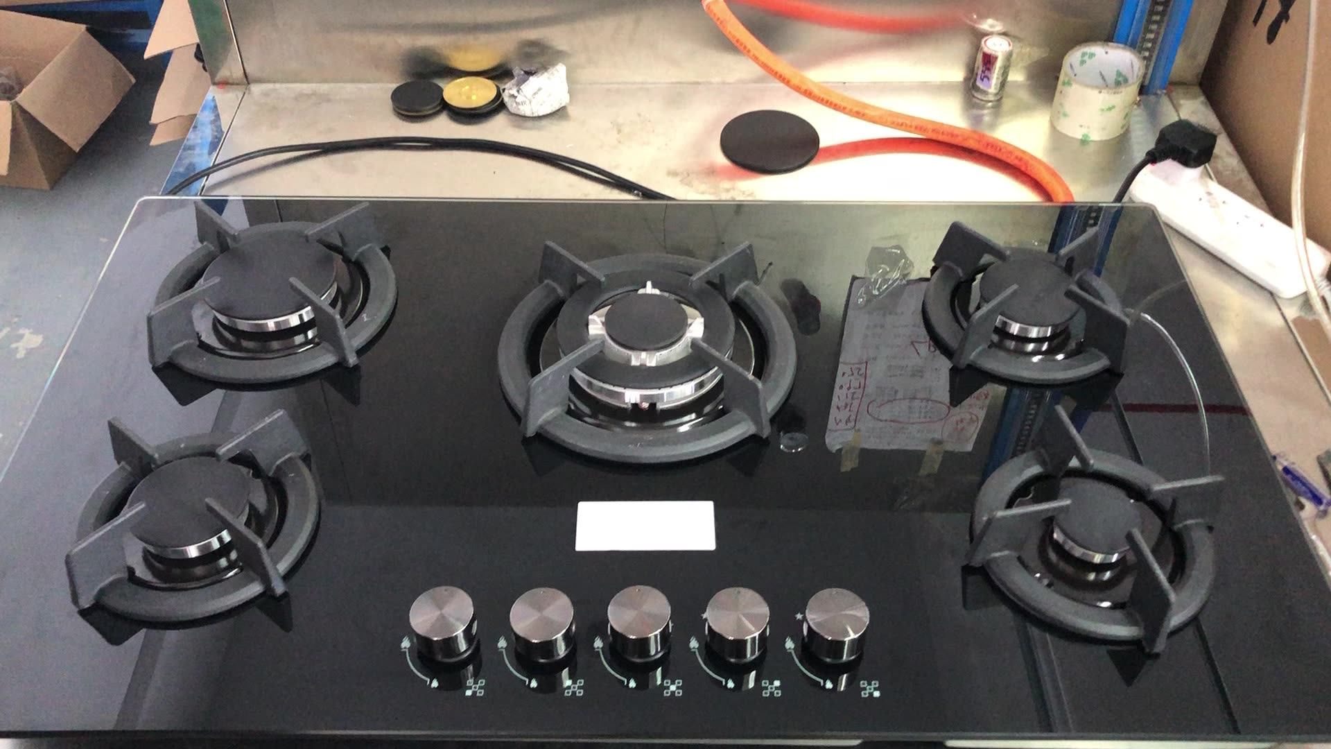 Top Quality Best Selling 90 Cm Black Tempered Glass 4 Gas Burners Super