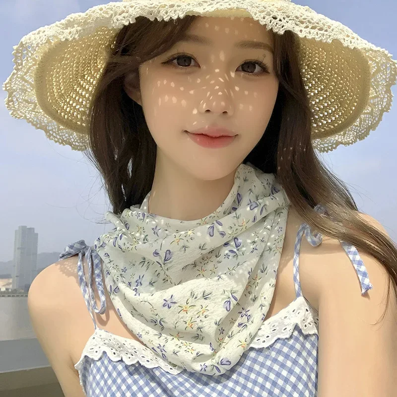 2025 Spring and Summer New Style Face-Covering and Neck-Protecting Integrated Sun Protection Mask for Women, Anti-Uv Outdoor Ice Silk Ear-Hanging Neck Scarf