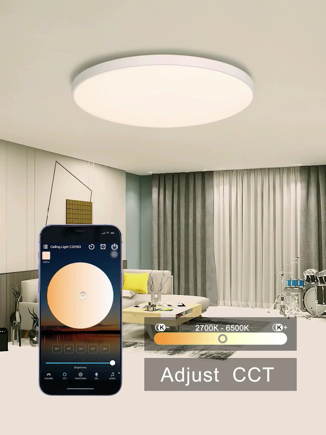 MARPOU Smart Ceiling Lamp RGB Rhythm 28W30W Lustre LED Lights WIFI APP Voice Control with Alexa Light for Living room decoration ceiling lights for hall