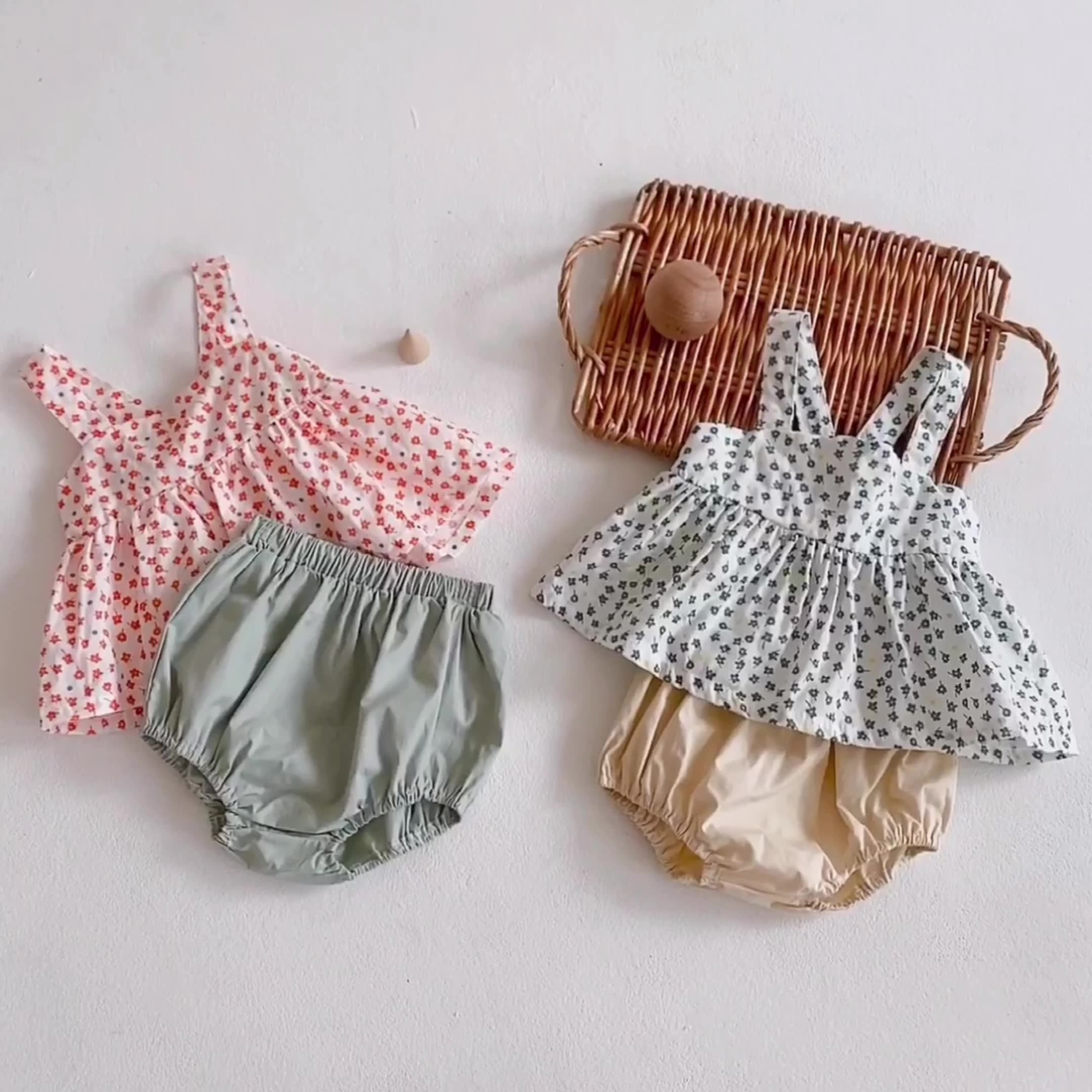 Ins 2021 Baby Summer Sets Infant And Baby Little Floral Suspender Shirt