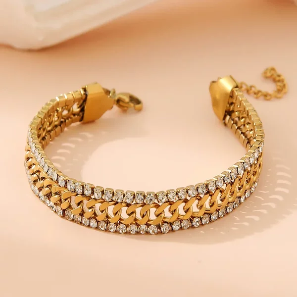 Cross-border new fashion stainless steel vacuum plating 18K gold embedded drill adjustable bracelet ladies jewelry wholesale