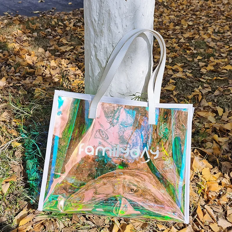 Laser transparent pvc handbag customized high-end clothing bag large capacity plastic colorful crossbody jelly bag