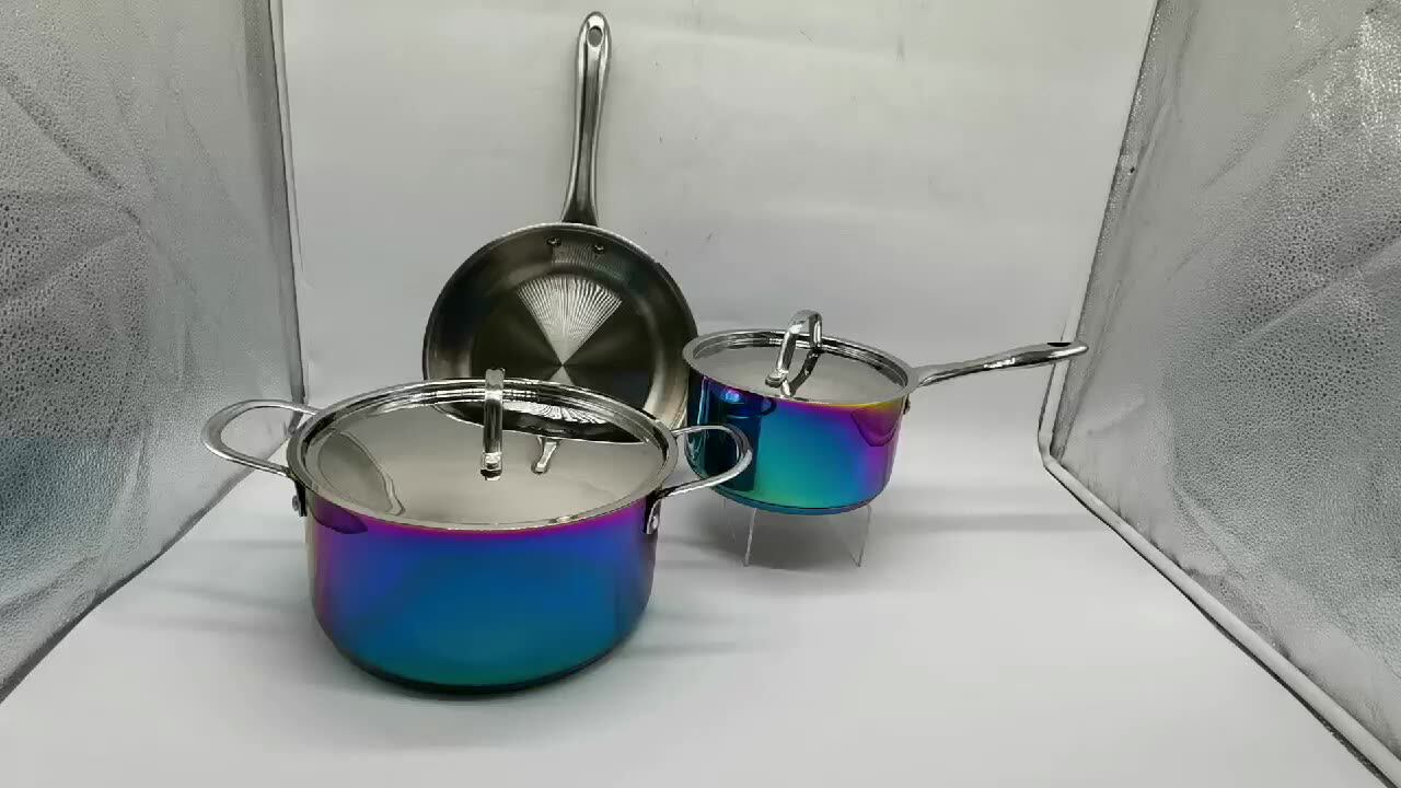 Rainbow Painting 5 Pcs Dishwasher Safe Stainless Steel Cookware Set,9.5inch Skillet,2.2qt Sauce