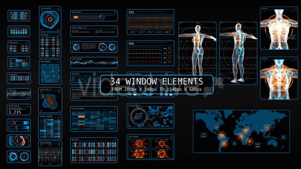 最新54组高科技医学生物人体地图技术研究虚拟电子屏幕HUD高清视频素材 可循环 5.231