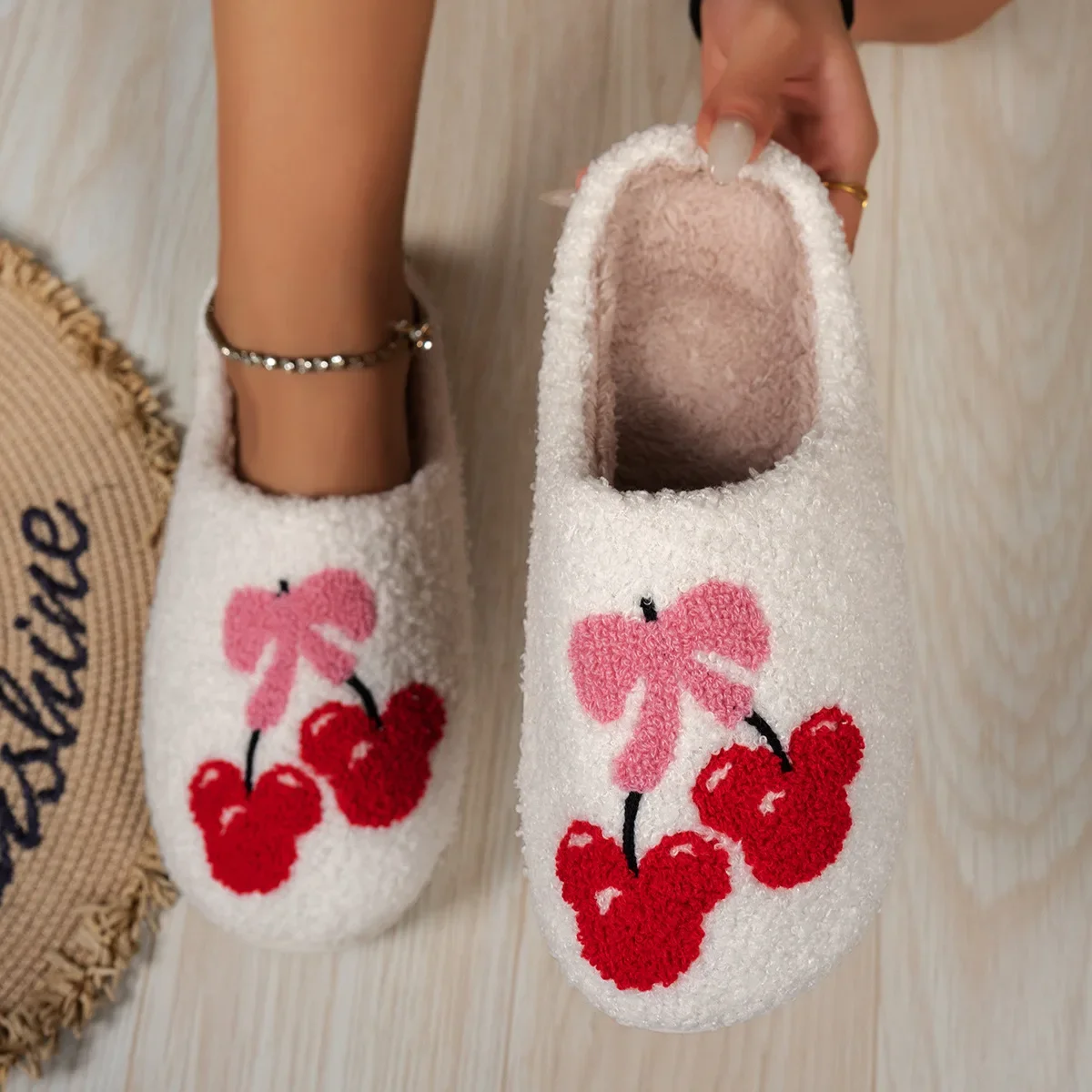 Cross Border Cotton Slippers Cherry Bow temu Amazon shein Xiyin Shopee Shrimp Skin Slippers Wholesale