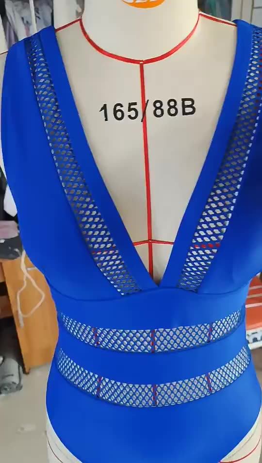 Women Standard Mesh Solid Edge V Back Swimwear One Piiece Swimsuit