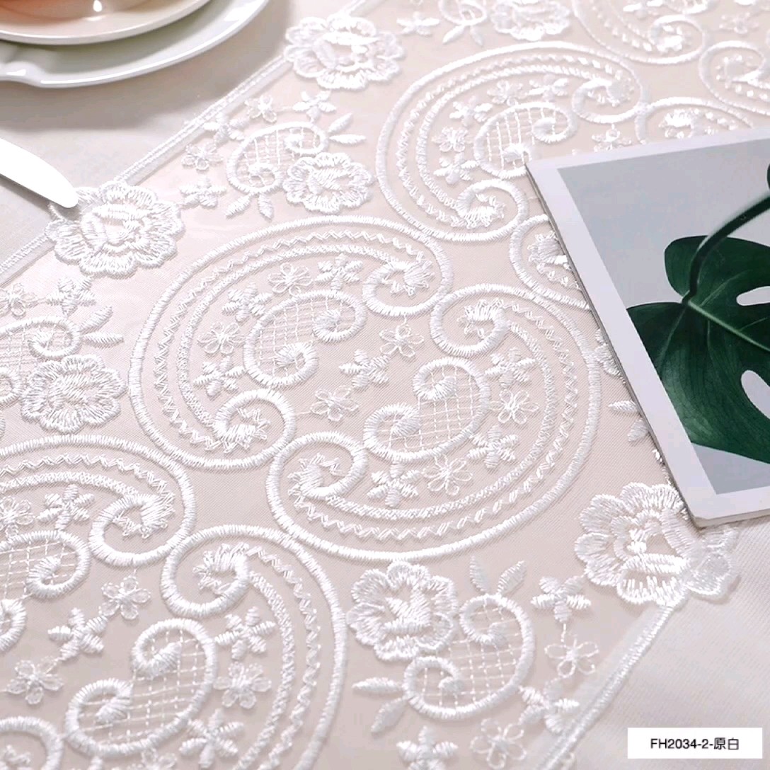 Luxury Embroidered White Table Cloth For Wedding Embroidery Table