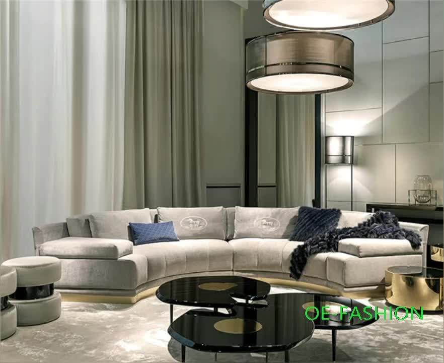 OEFASHION Designer modern Corner Curved Living Room Velvet beige Sofa