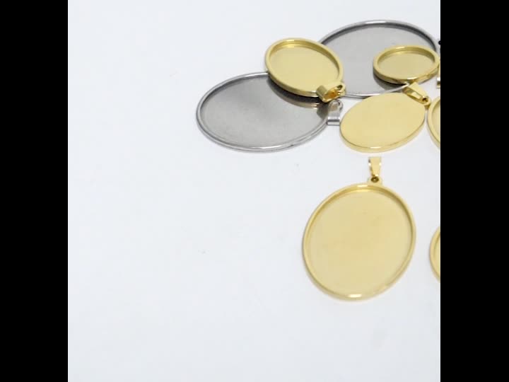4 X Kit Pendente Ovale DIY Fai Da Te - Castone Portacabochon In Vetro Con Catena - 40x30mm