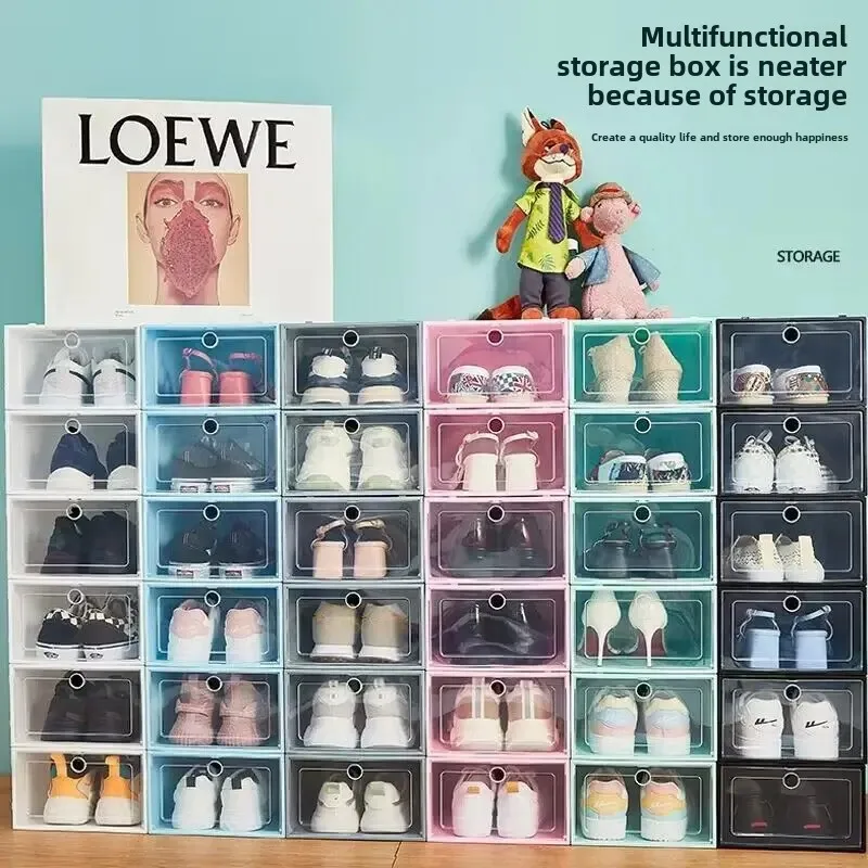 Plastic Shoe Box Storage Box Shoe Rack Shoe Storage Artifact Shoe Cabinet Simple Transparent Shoe Box Space-Saving Shoe Box Wholesale