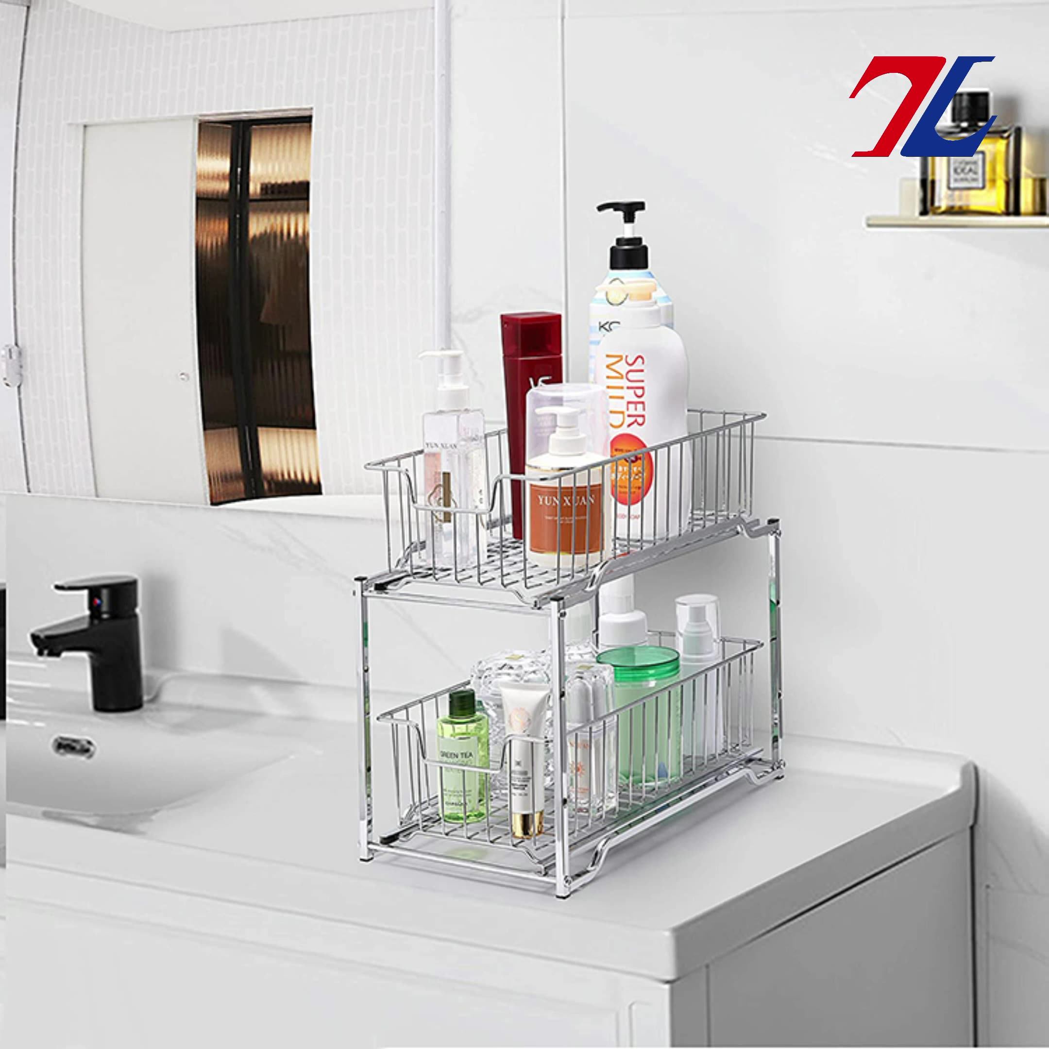 Stainless Steel Kitchen Pull Out Shelves Stackable 2tier Under Sink Storage Shelf
