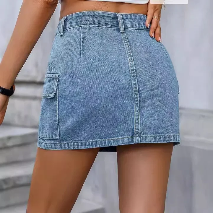 -65118 Amazon Cross-border European and American Women's Street Fashion Trousership Denim A-line Skirt