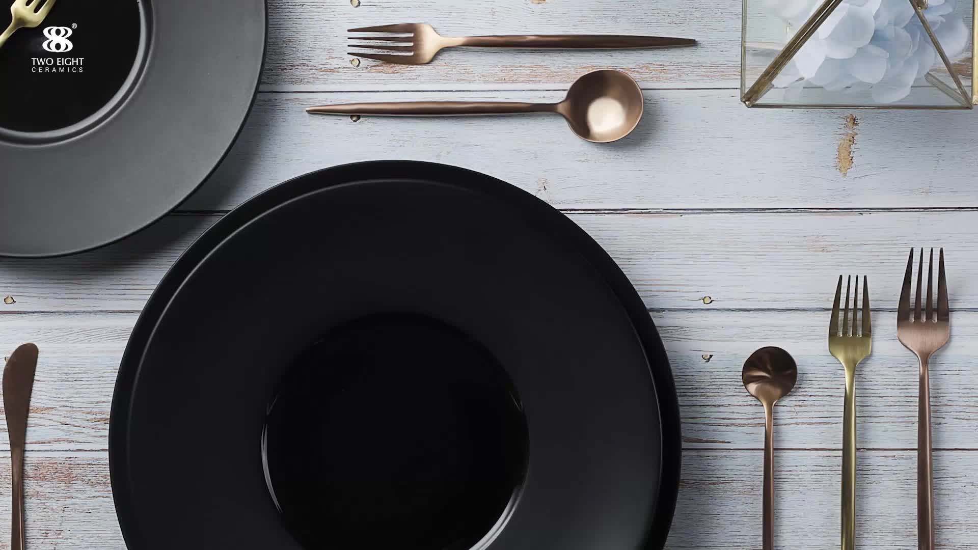 Hot Sale Luxury Restaurant Banquet Black 10 Inch Porcelain Flat Plate
