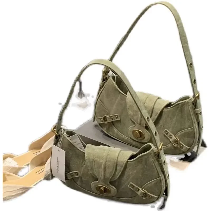 Underarm bag retro hot girl post-apocalyptic style summer bag women 2024 new versatile shoulder canvas bag saddle bag 