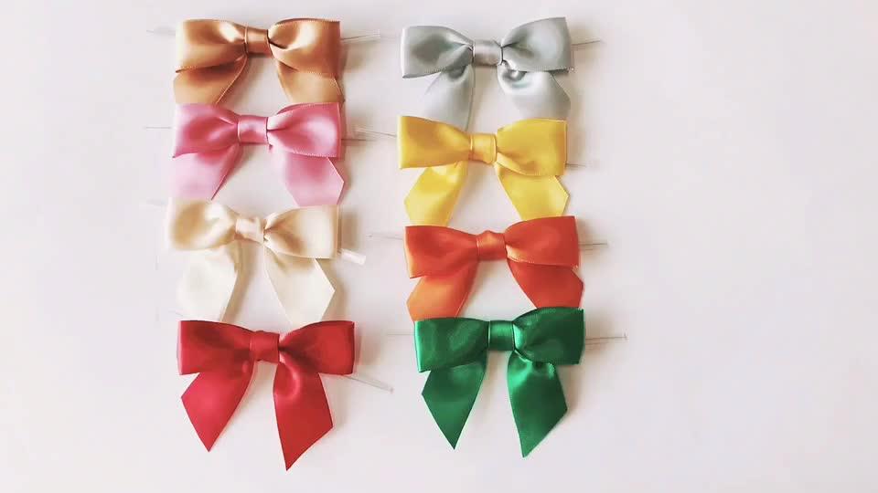 Custom Satin And Grosgrain Ribbon Bows With Wired Twist Tie,Twist Tie