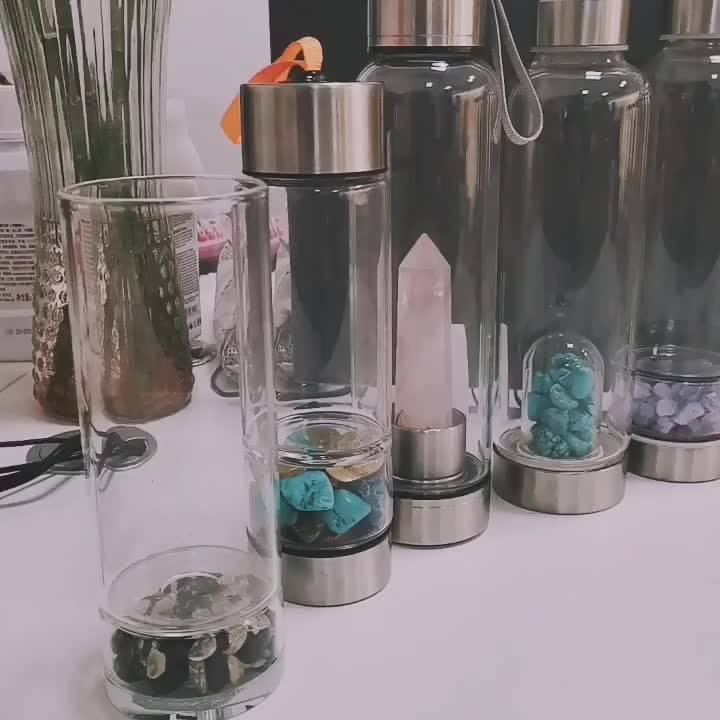 500ml Heat Resistant Cold Resistant Borosilicate Natural Crystal Gemstone Glass Elixir Water