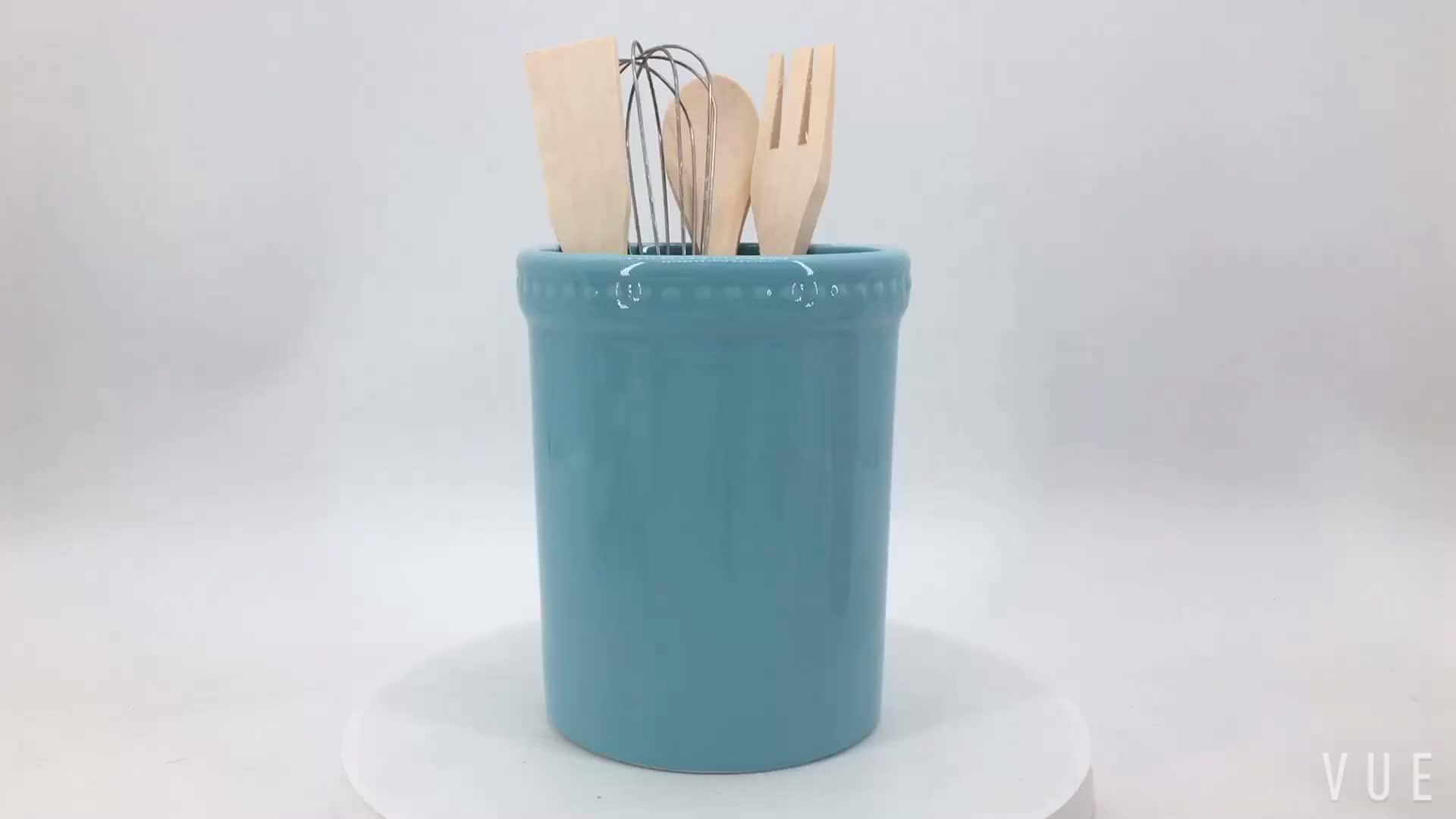 Wholesale Colorful Tableware Round Kitchen Utensils Organizer Ceramic