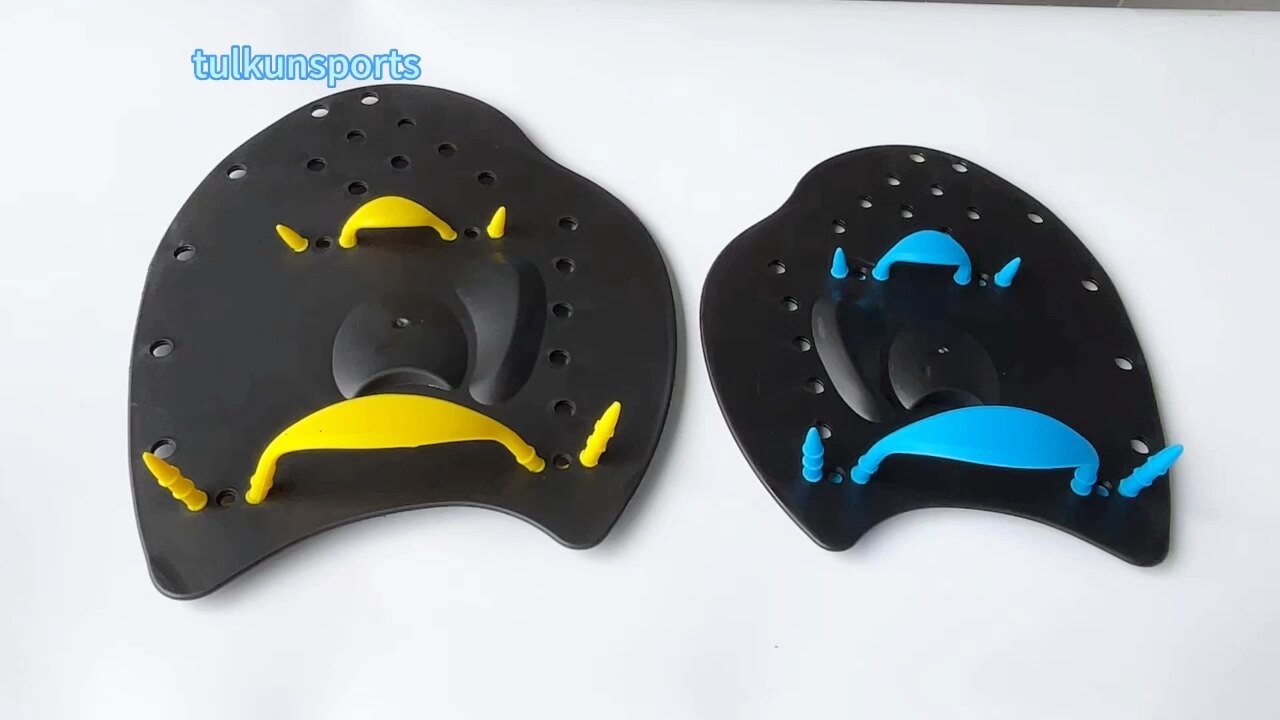 Unisex Blue And Yellow Red Silicone Swim Hand Fins With Holes Hand Palm