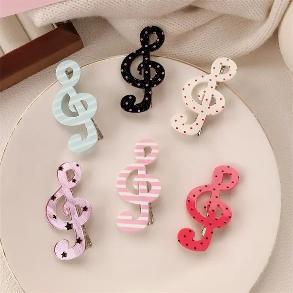 New Polka Dot Music Symbol Hairpin Cute Sweet Girly Heart Bangs Side Clip Striped Duckbill Hair Accessory Clip