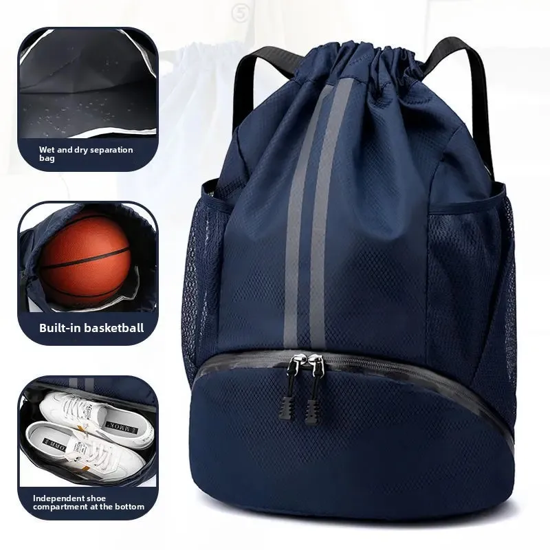 Basketball Football Bag Dry and Wet Separate Swimming Bag Men's and Women's Sports Drawstring Pocket Backpack Lightweight Simple Backpack