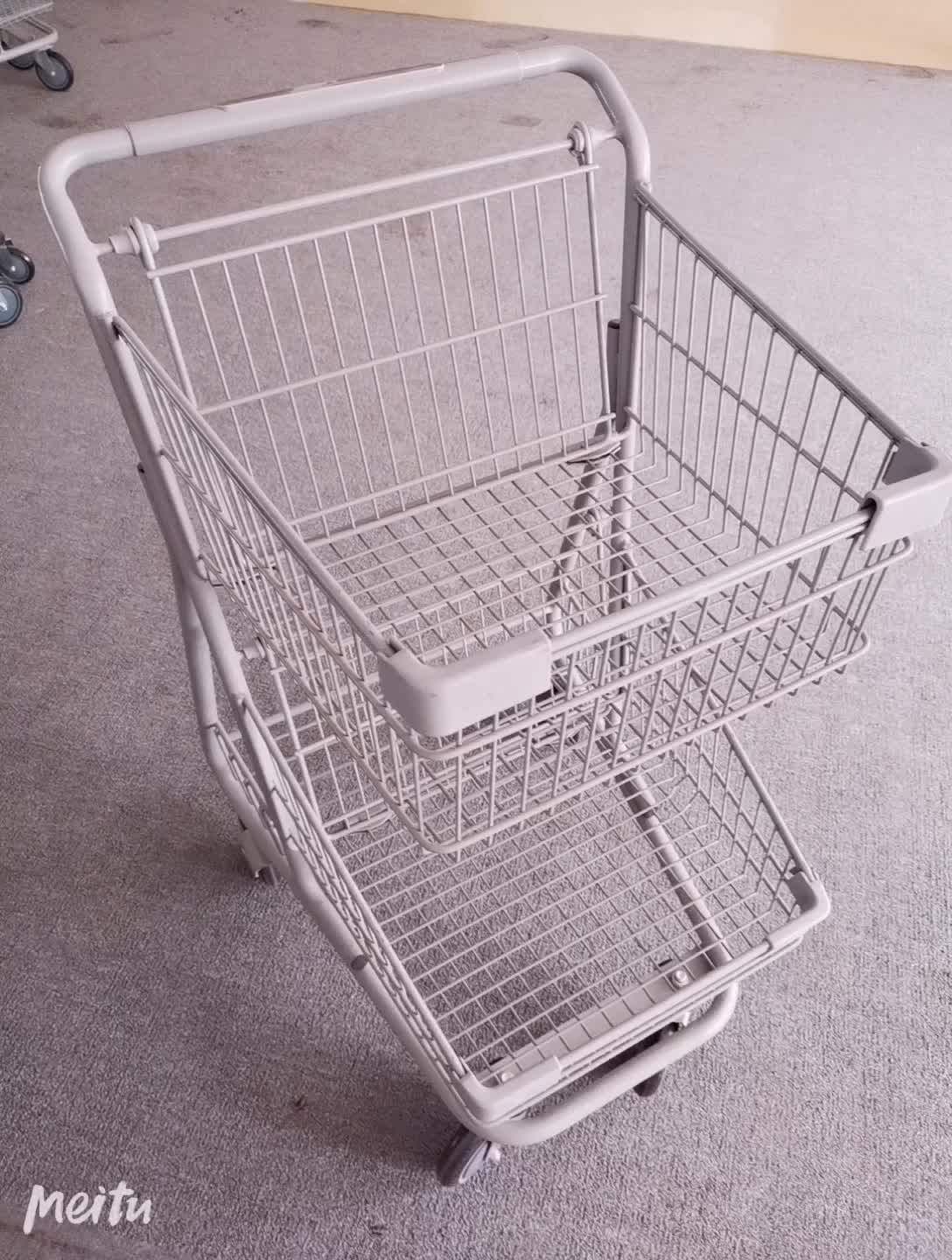 Double Layer Grocery Supermarket Two Basket Shopping Trolley Cart Buy