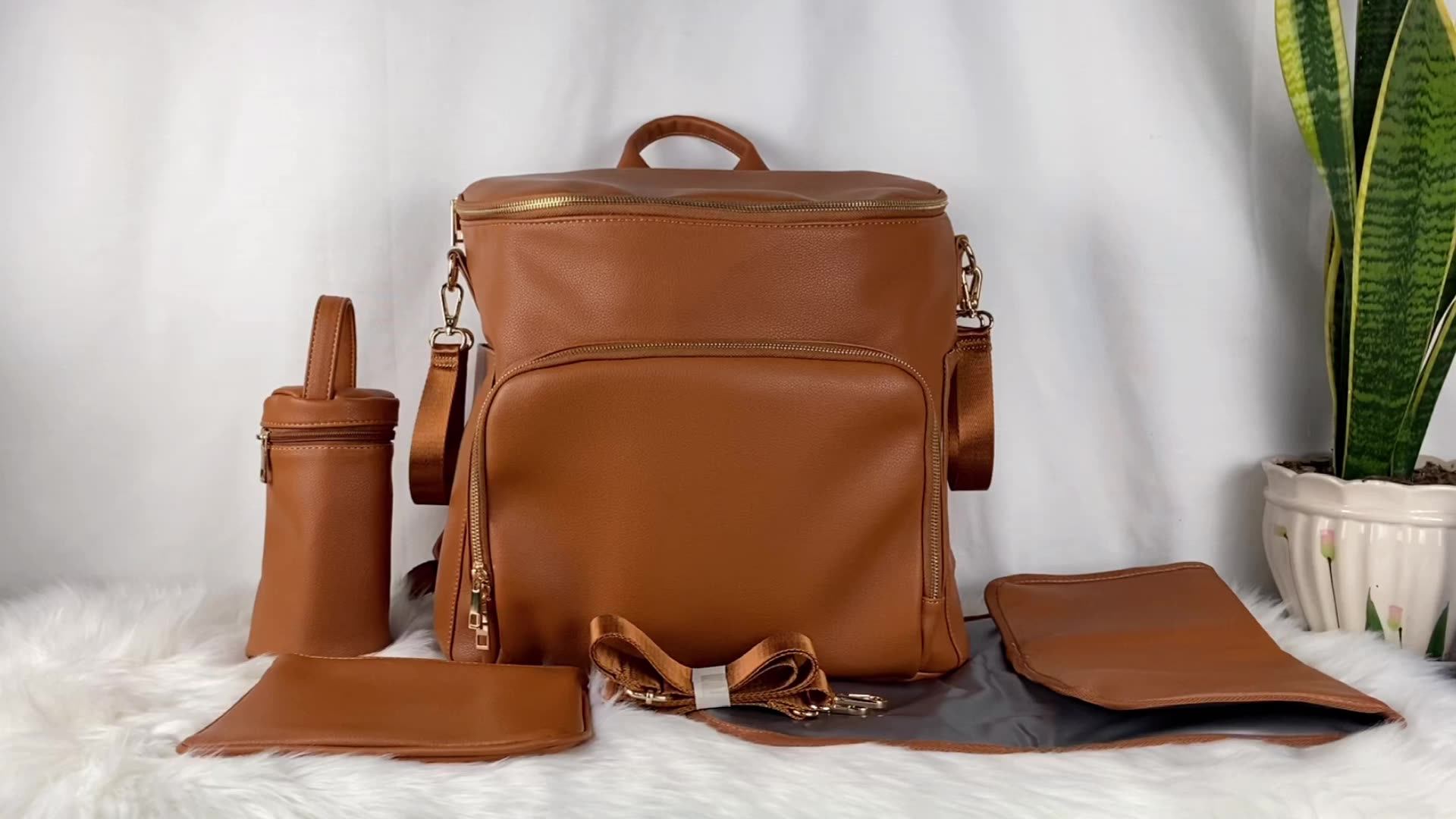 Factory Directly Supplier Diaper Backpack,Low Moq Brown Vegan Leather