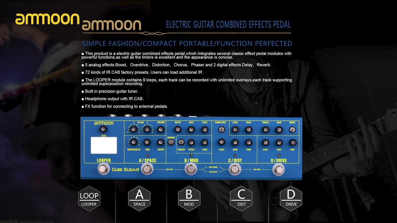 ammoon CUBE SUGAR Guitar Effect Pedals Distortion Overdrive Chorus