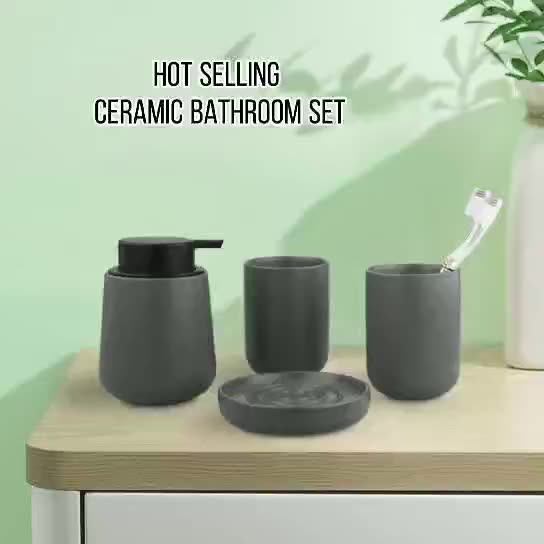 Modern Matte Grey Bathroom Accessory 4piece Ceramic Bathroom Set High