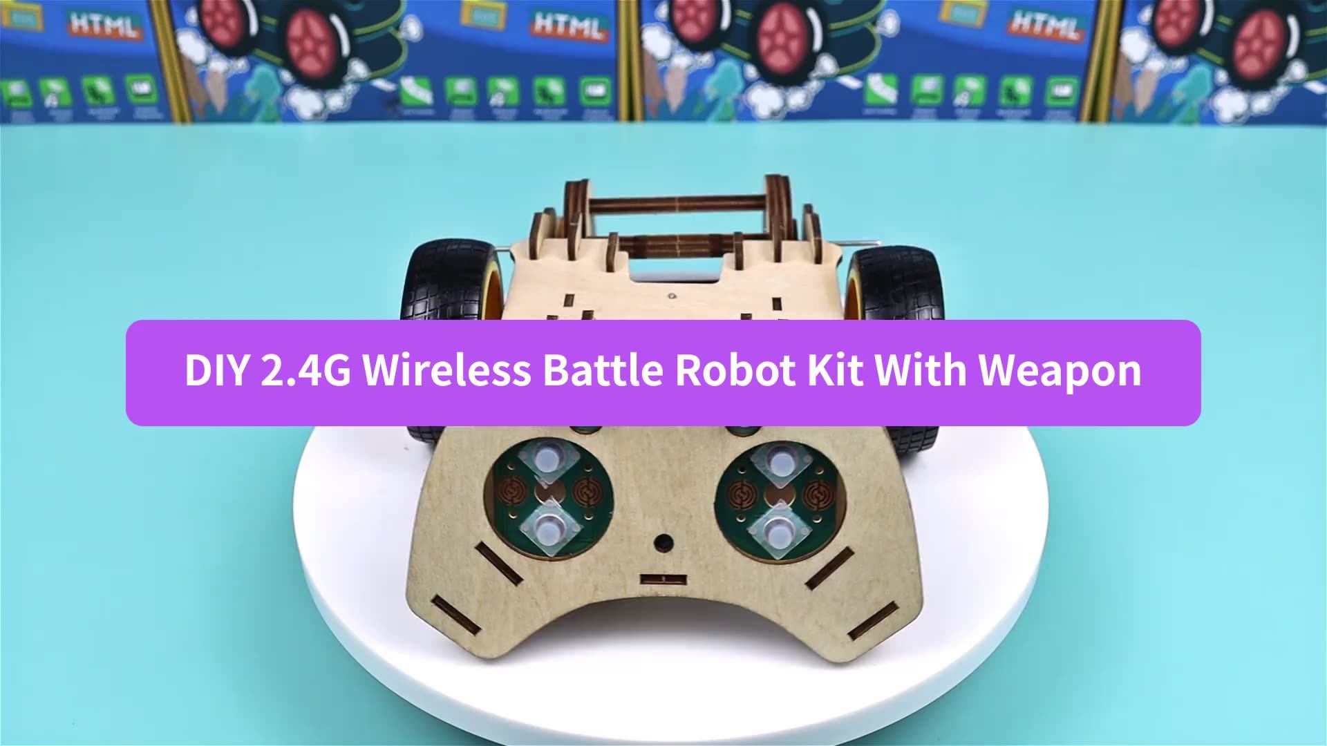 Factory 2wd Diy Stem Battle Robots 2.4g Rc Fighting Robot Kit 3d Wooden Puzzle Science Kit