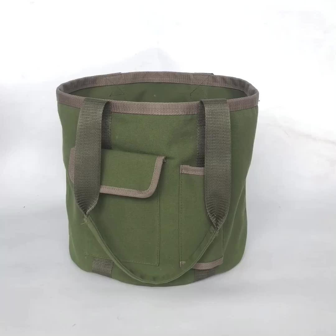 Double Handle Heavy Duty Canvas Garden Storage Tote Bucket Tool Bag