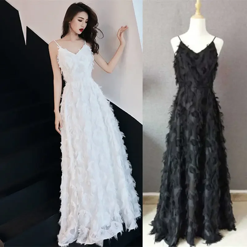 2025 Little Evening Dress Dress Women's White Elegant Temperament Fairy Style Banquet Birthday Party Host Daily dress Long