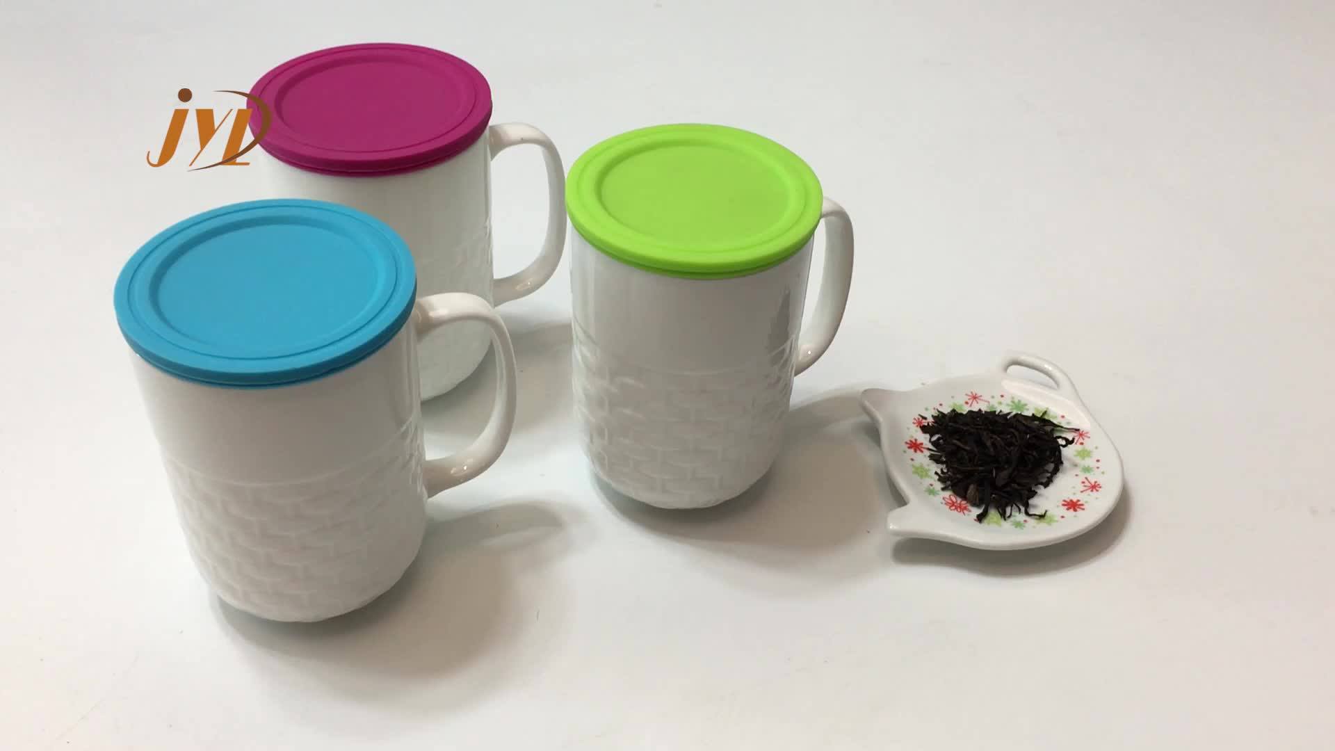 Wholesale With Filter And Lid Plain White Ceramic Cheap Coffee Cup Gift