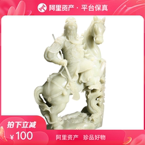 Old collection of Hetian jade riding Guan Gong Hetian jade Guan Gong hand-carved Hetian jade ornaments Hetian jade Buddha statue return jade