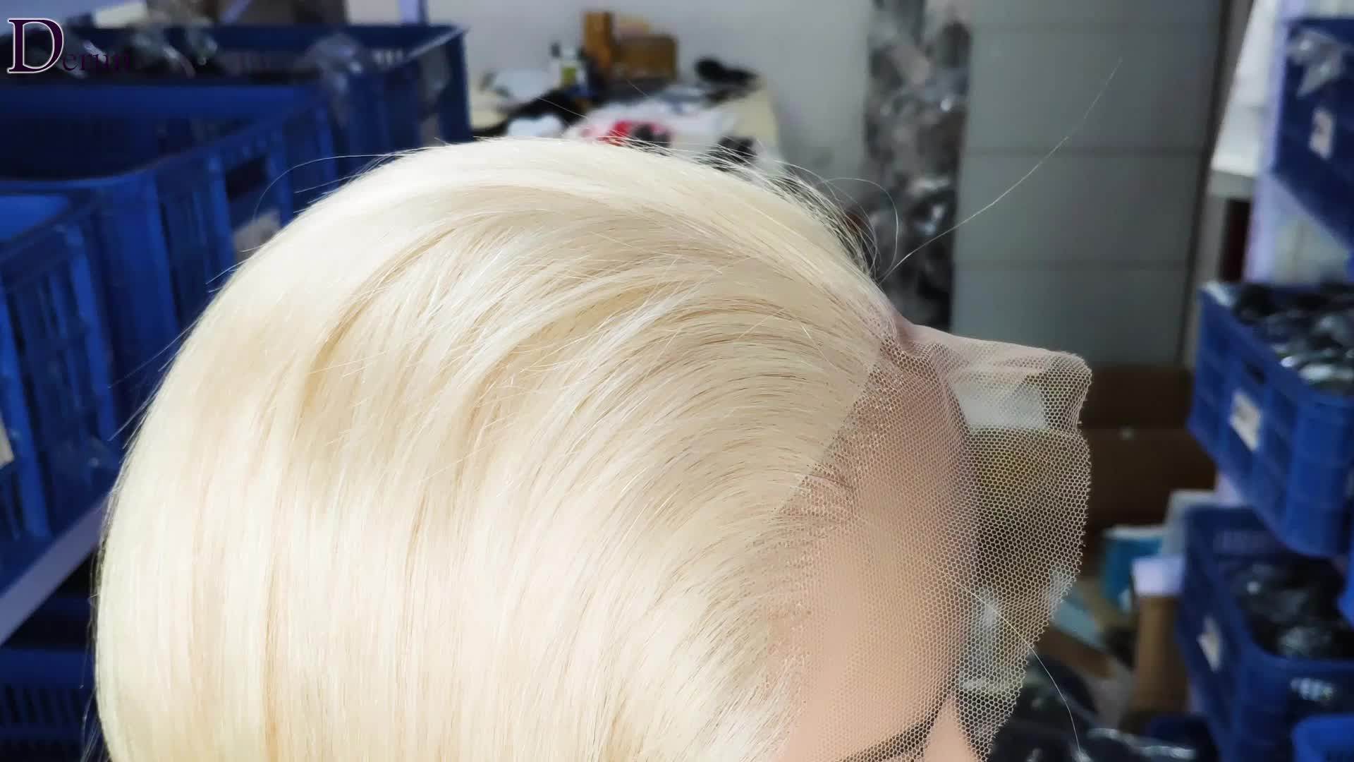 Derun Top Quality Pre Plucked Virgin Hair 613 Blond Color Swiss Lace Hd