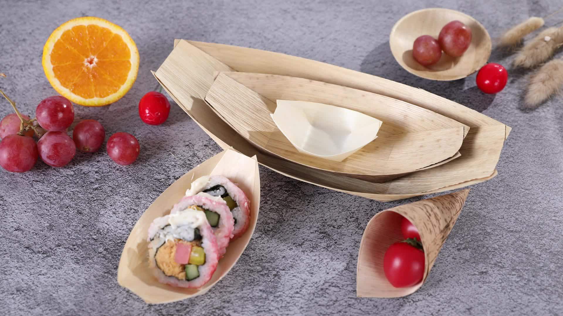 Disposable Pine Wood Cups Cone Decorative Wooden Boats Container For