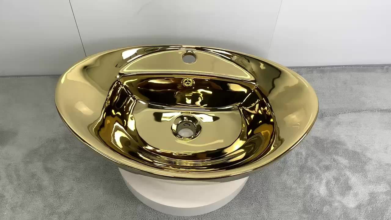 Royal Luxury Lavabo Countertop Vessel Sink Golden Plated Ceramic Gold