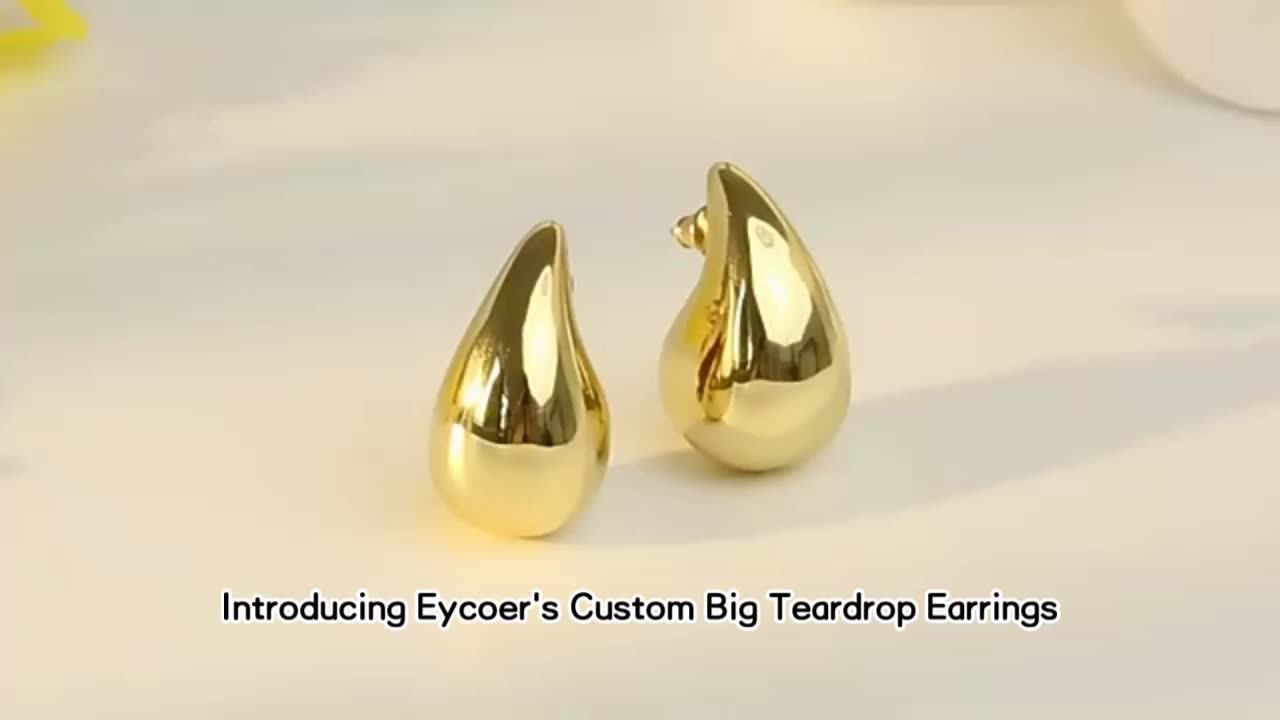 18k Gold Plated Chunky Water Drop Stud Earrings Custom Big Teardrop