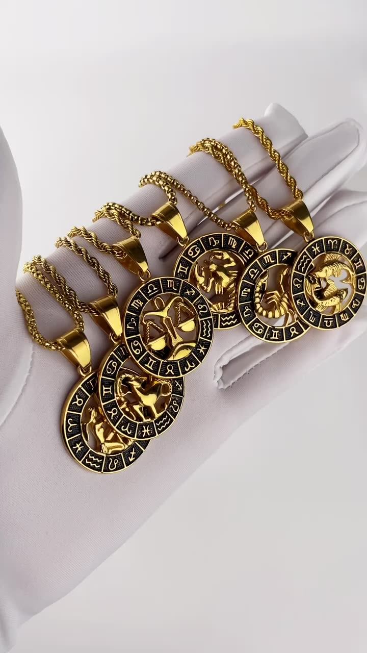 Hypoallergenic Tarnish Free Jewelry Retro Round 18k Gold Plated Zodiac
