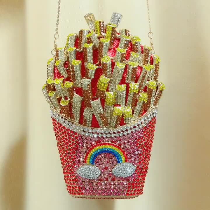 New Model Bling Crystal Rhinestone Clutch Wedding Party Diamond French Fries Women Evening Bag
