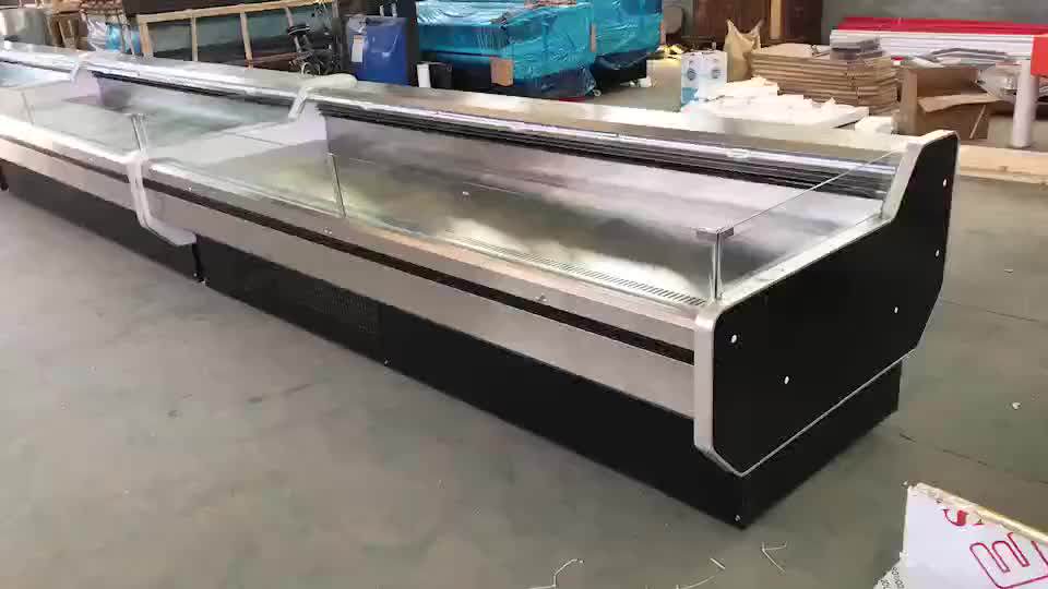 Customized Supermarket Stainless Steel Stand Ice Case Table Frozen Food Meat Display Freezer